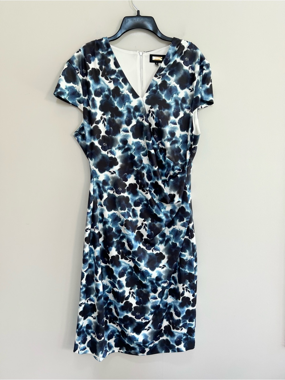 Alexia Admor Summer Cap Sleeve V-Neck Blue Floral Draped Stretch Sheath Dress XL
